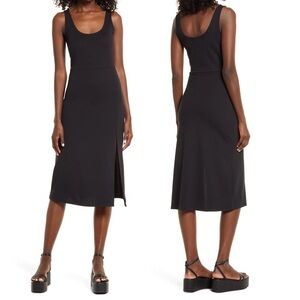 NEW Nordstrom 2022 Open Edit Scoop Neck Midi Dress Black Size XS Minimalist NWOT